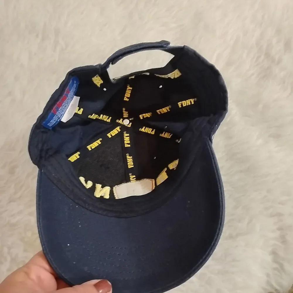 FDNY YOUTH BASEBALL HAT BALL CAP NAVY YELLOW FIRE DEPARTMENT NEW YORK BADGE